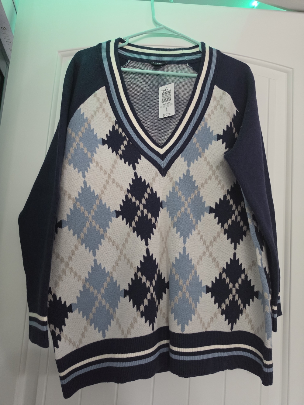 torrid Navy, Light Blue and Cream Argyle V-Neck Sweater